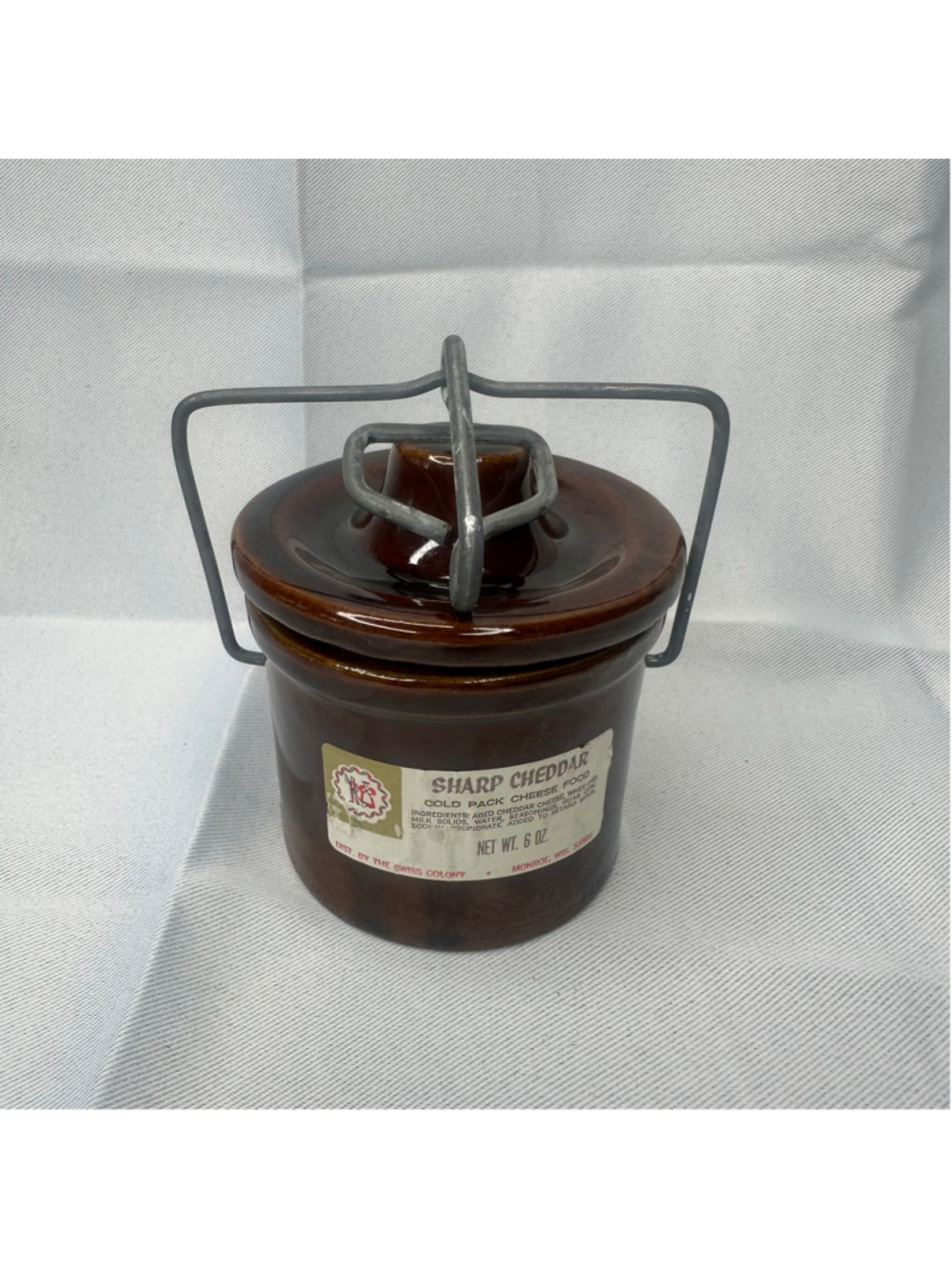 Vintage 1970s The Swiss Colony Cheese Pot Crock Brown Glazed Stoneware with Lid